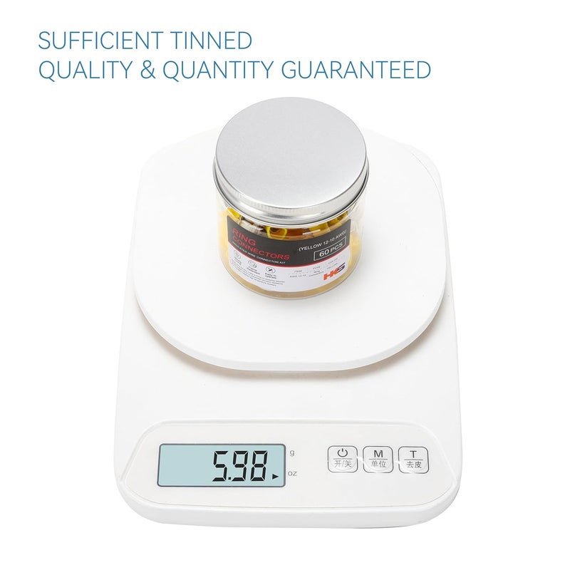 HK-S 60PCS Insulated Ring Terminal 5/16" Yellow 12-10 AWG - M8 - Tinned Red Copper - Electrical Wire Connector Kit Crimp PVC - Image 2